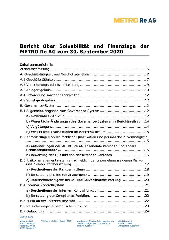 SFCR der METRO Re AG 2020