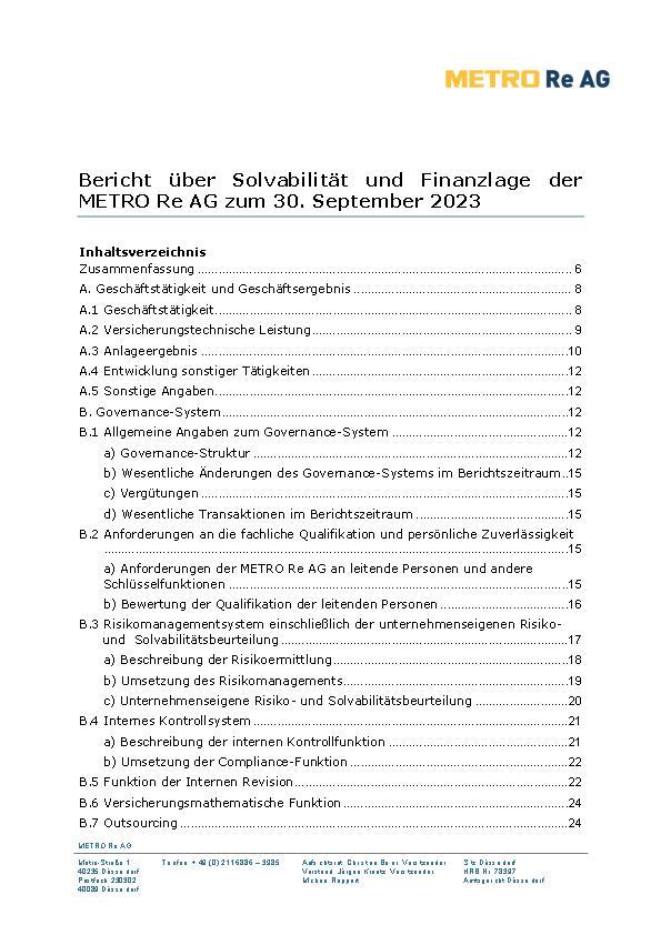 SFCR der METRO Re AG 2023