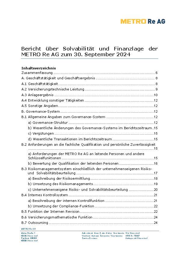 SFCR der METRO Re AG 2024