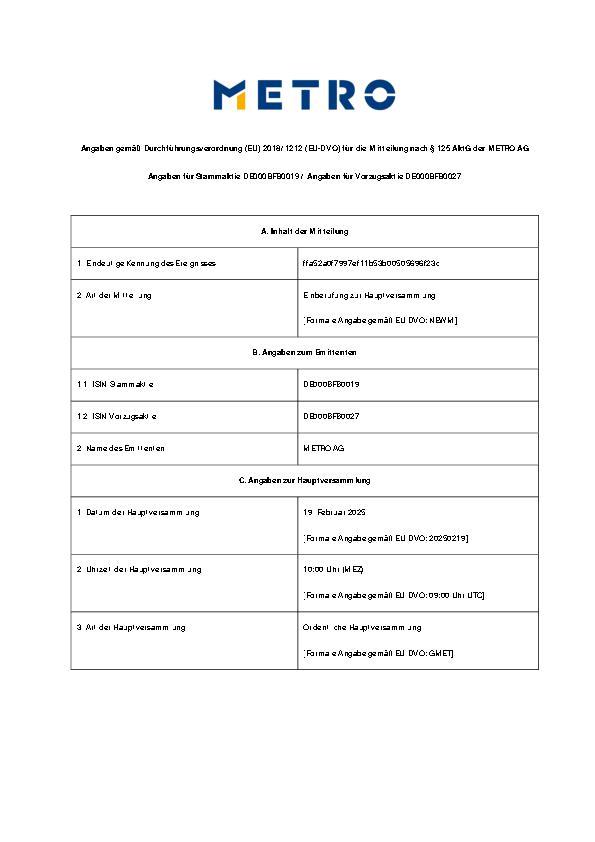 Angaben gemäß Durchführungsverordnung (EU) 2018/1212 (EU-DVO) für die Mitteilung nach § 125 AktG